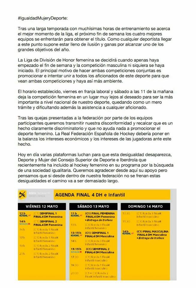 #igualdadmujerydeporte, mujer y deporte, igualdad, deporte femenino, hockey hierba, paridad